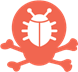 A red and white bug with crossbonesDescription automatically generated