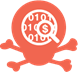 A red skull with a magnifying glass and dollar signDescription automatically generated