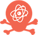 A red skull with a white atom on itDescription automatically generated
