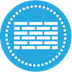 A blue circle with white bricks in itDescription automatically generated