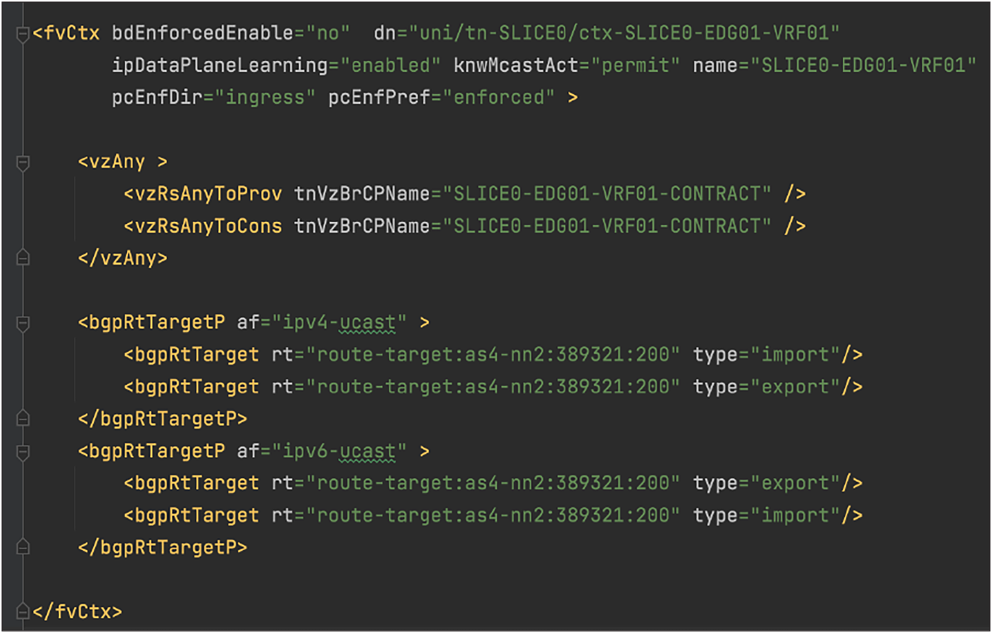 XML Payload for VRF Definition