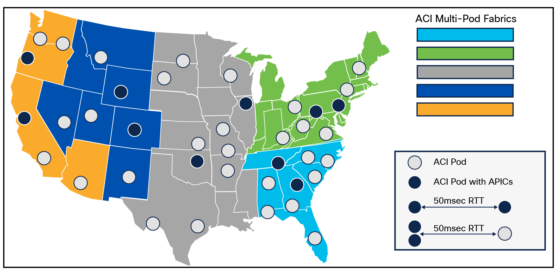 Nationwide Layout of ACI Multi-Pod Fabrics