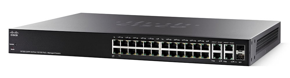 Cisco SF300-24P 24-Port 10/100 PoE Managed Switch with Gigabit Uplinks