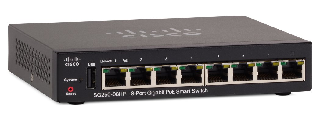 Product image of Cisco SG250-08HP 8-Port Gigabit PoE Smart Switch