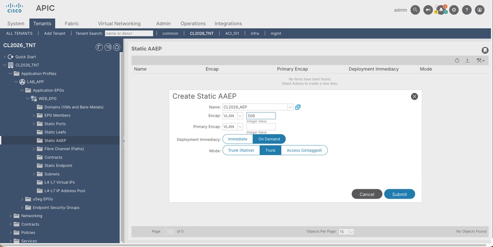 EPG to Associated Static AAEP - Configure Option 1
