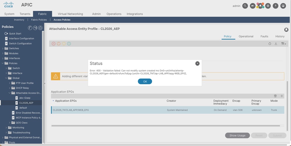 Validation Failed Error