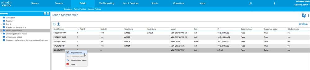 Incorporación del nuevo switch al fabric