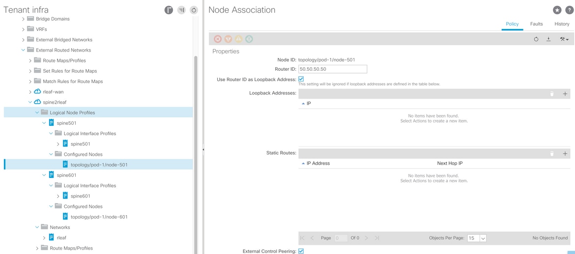 Spine Node 501 l3out Configuration