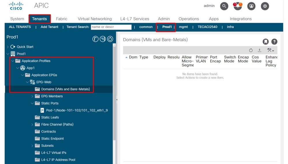 Location in EPG to associate domain