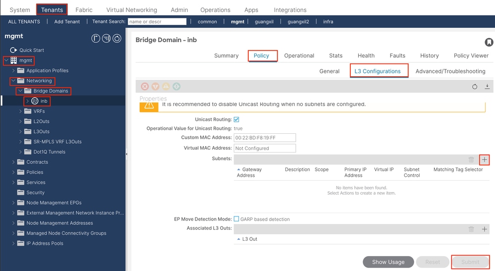 mgmt BD Subnet 1