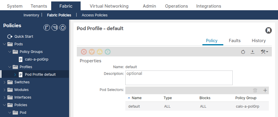 Verify the Pod Profile References the Pod Policy Group