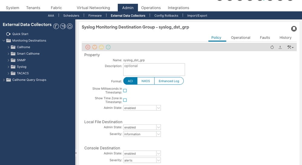 Create the syslog destination group