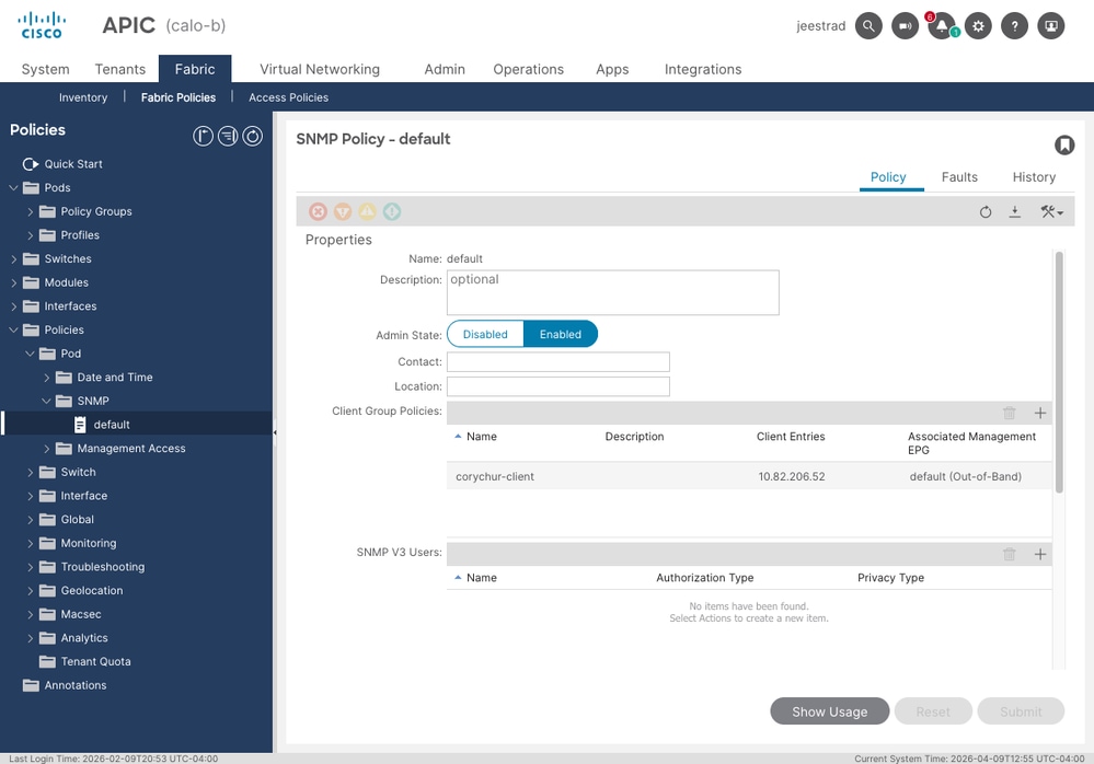 Configure th SNMP policy