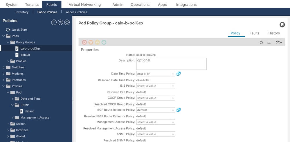 Verify Pod Policy Group References SNMP Policy