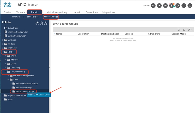 Image 5: Path to create an access ERSPAN source group