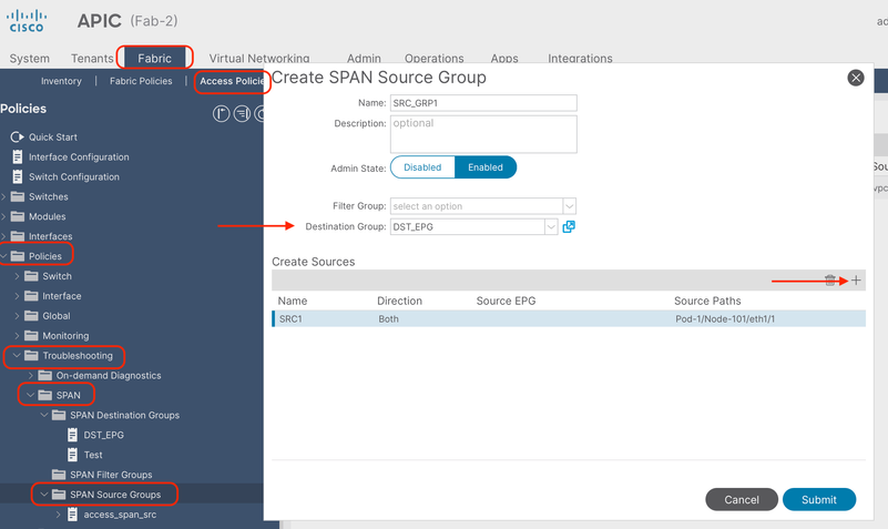 Image 6: Configuration of an access ERSPAN source group