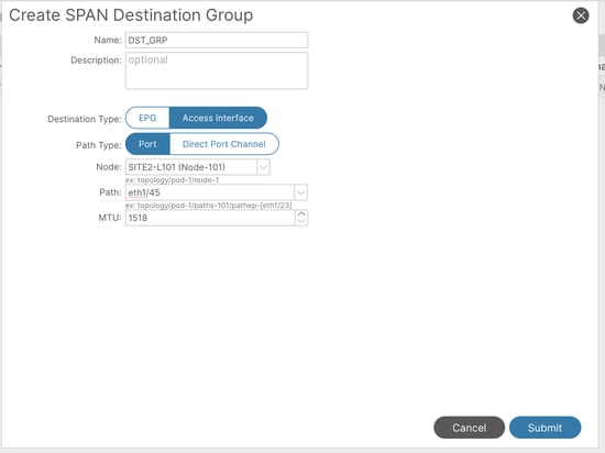 Image 11: Configuration of a local access SPAN destination group