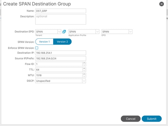 Image 18: Creation of tenant ERSPAN destination group