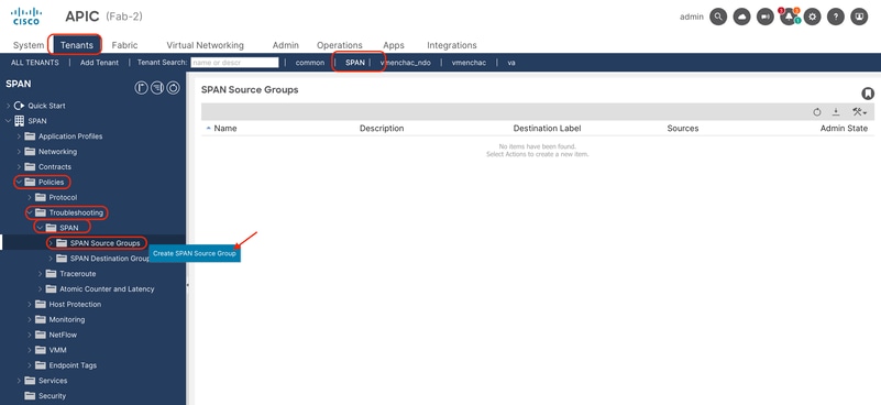 Image 19: path to create tenant ERSPAN source group