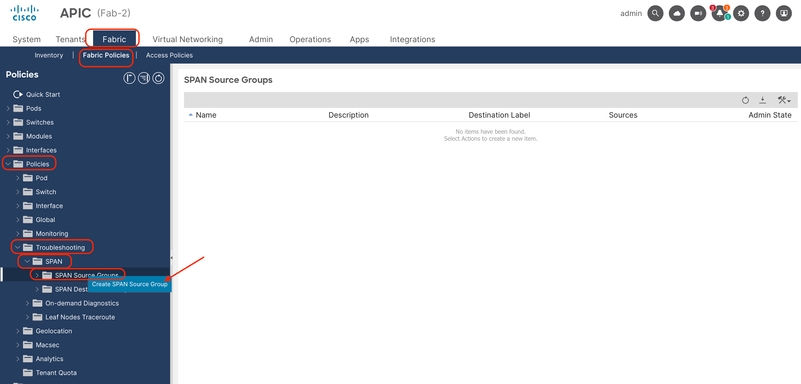 Image 25: path to create fabric ERSPAN source groups