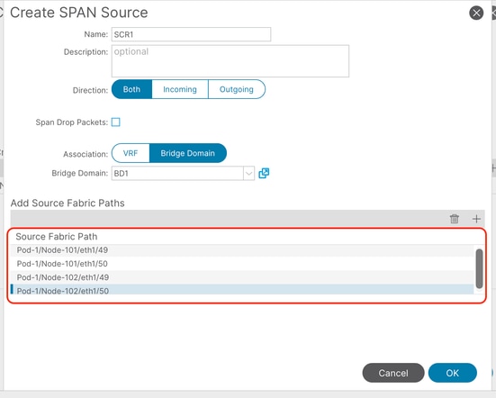 Image 28: Creation of source paths for fabric ERSPAN