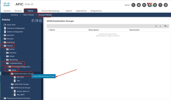 Image 30: Path to create a SPAN to CPU destination group