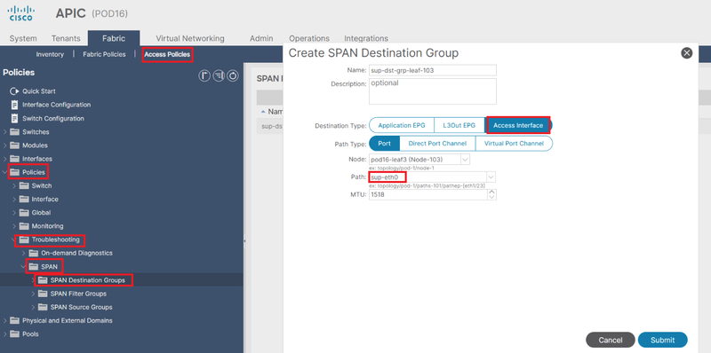 Image 31: creation of SPAN to CPU destination group