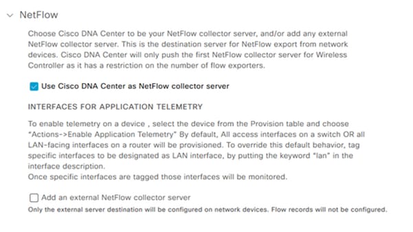 Configuring Cisco DNA Center as a NetFlow Collector