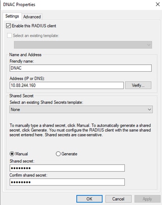 Configuración del cliente Radius