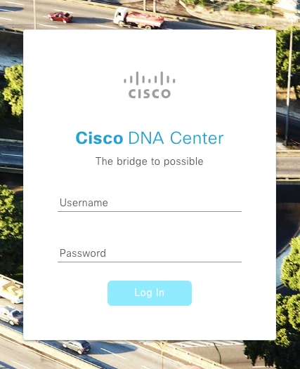 صفحة تسجيل الدخول إلى مركز بنية الشبكة الرقمية من Cisco