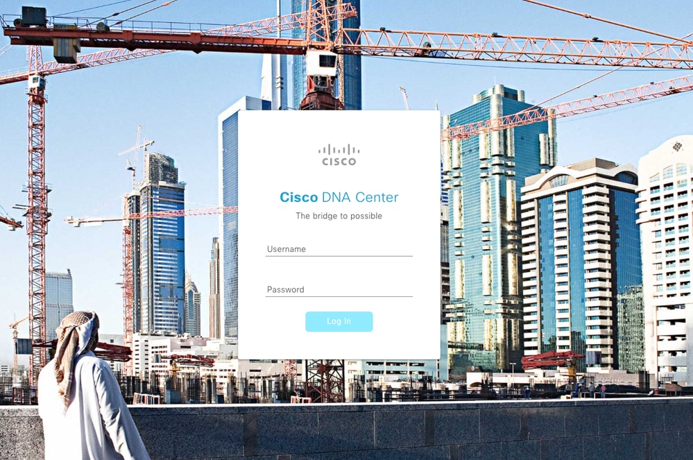 صفحة تسجيل الدخول إلى مركز بنية الشبكة الرقمية من Cisco