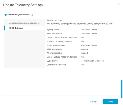Select Force Configuration Push and Click Next