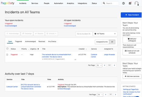 Página principal de PagerDuty