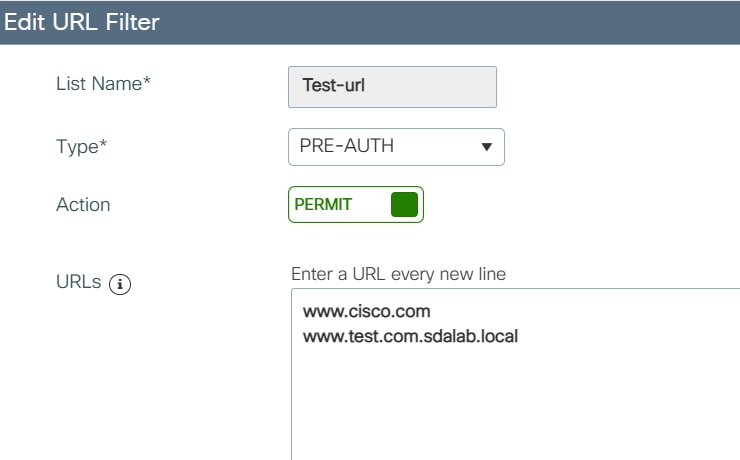 Add Permit URLs in URL Filter