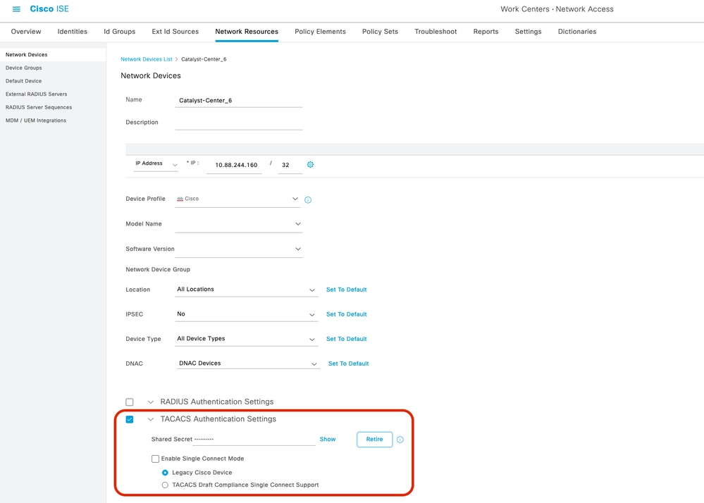 TACACS Authentication Settings