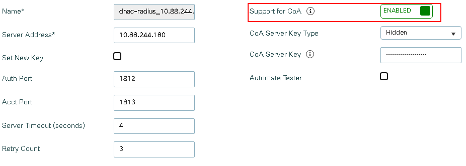Support for CoA Enabled