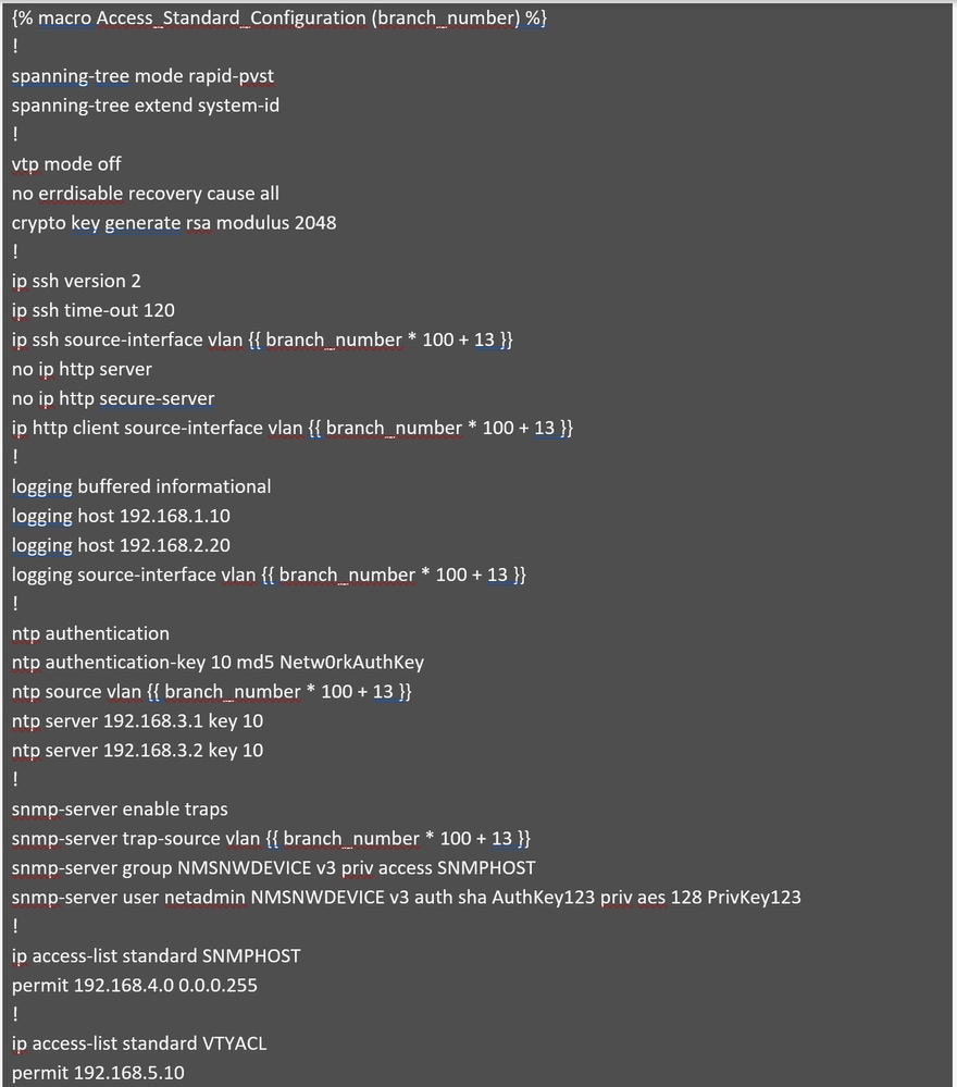 Part 1: Access Standard Configuration