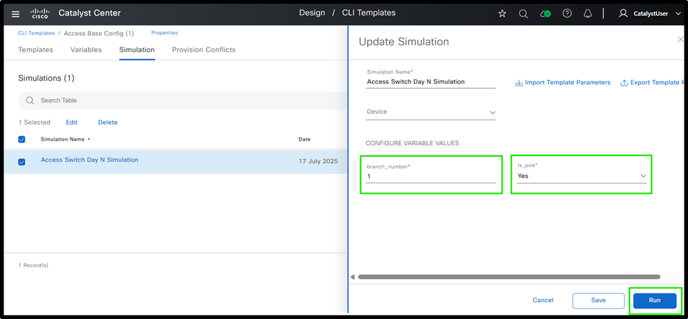 Figure 7: Access Switch Day N Template Simulation Inputs and Outputs