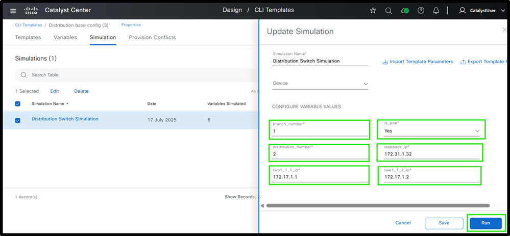 (1) Distribution Switch Template Simulation Inputs and Outputs