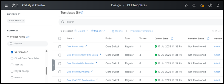 Core Switch Template Structure