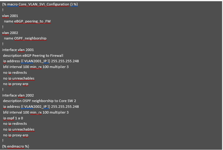 Core VLAN SVI Configuration