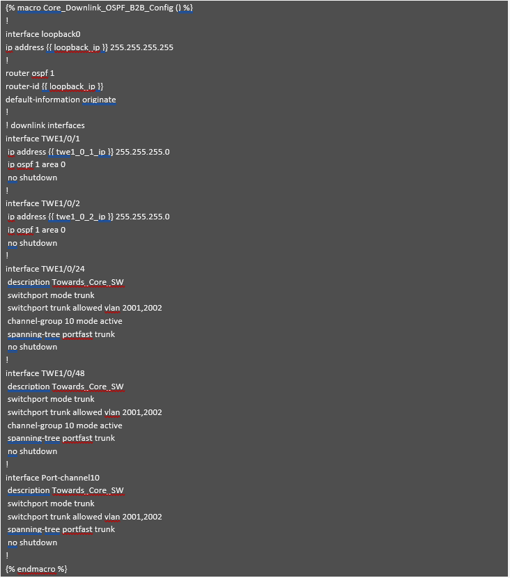 Core Downlink OSPF B2B Config
