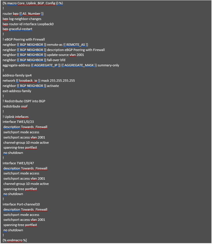 Core Uplink BGP Config