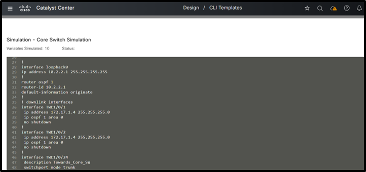 (3) Core Switch Template Simulation Inputs and Outputs