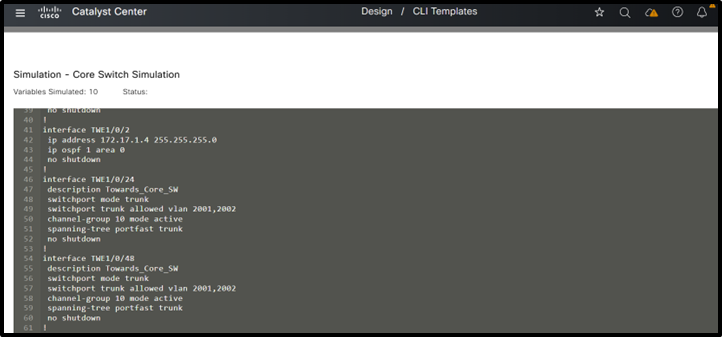 (4) Core Switch Template Simulation Inputs and Outputs