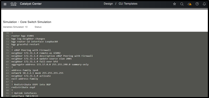 (5) Core Switch Template Simulation Inputs and Outputs