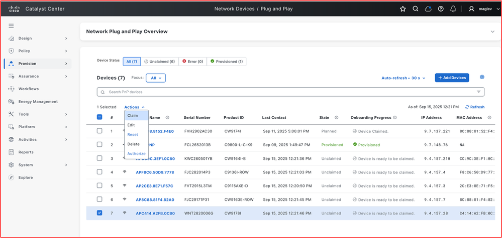 PnP Overview Page (Claim/Edit/Reset/Delete/Authorize)