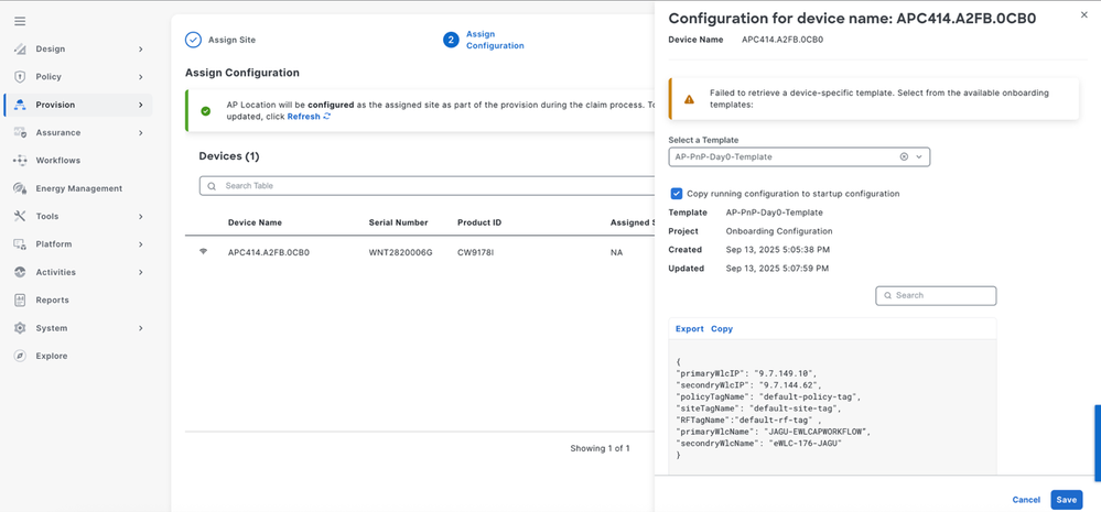 (3) Select Template Configuration Preview