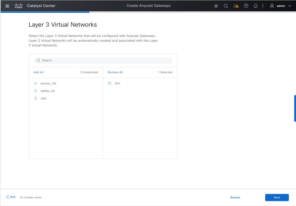 Select L3 Virtual Networks