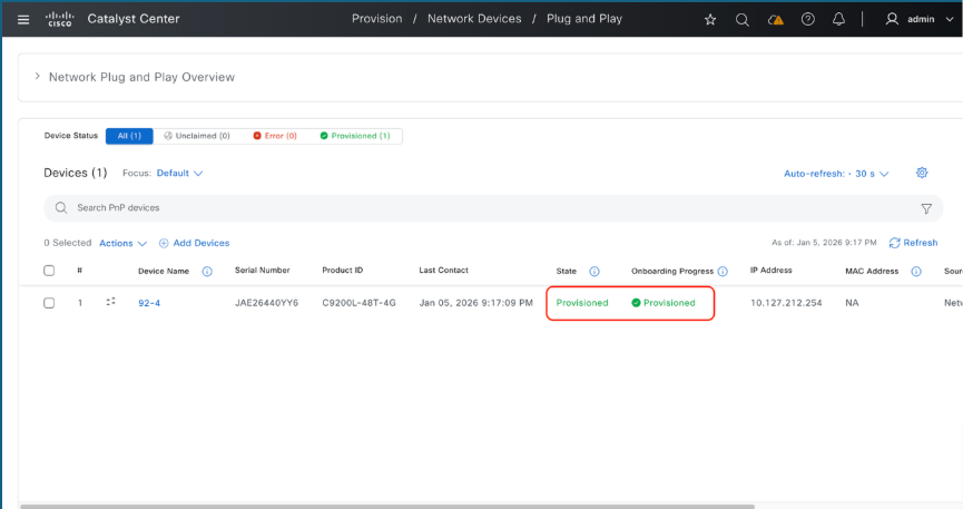 Switch provisioned